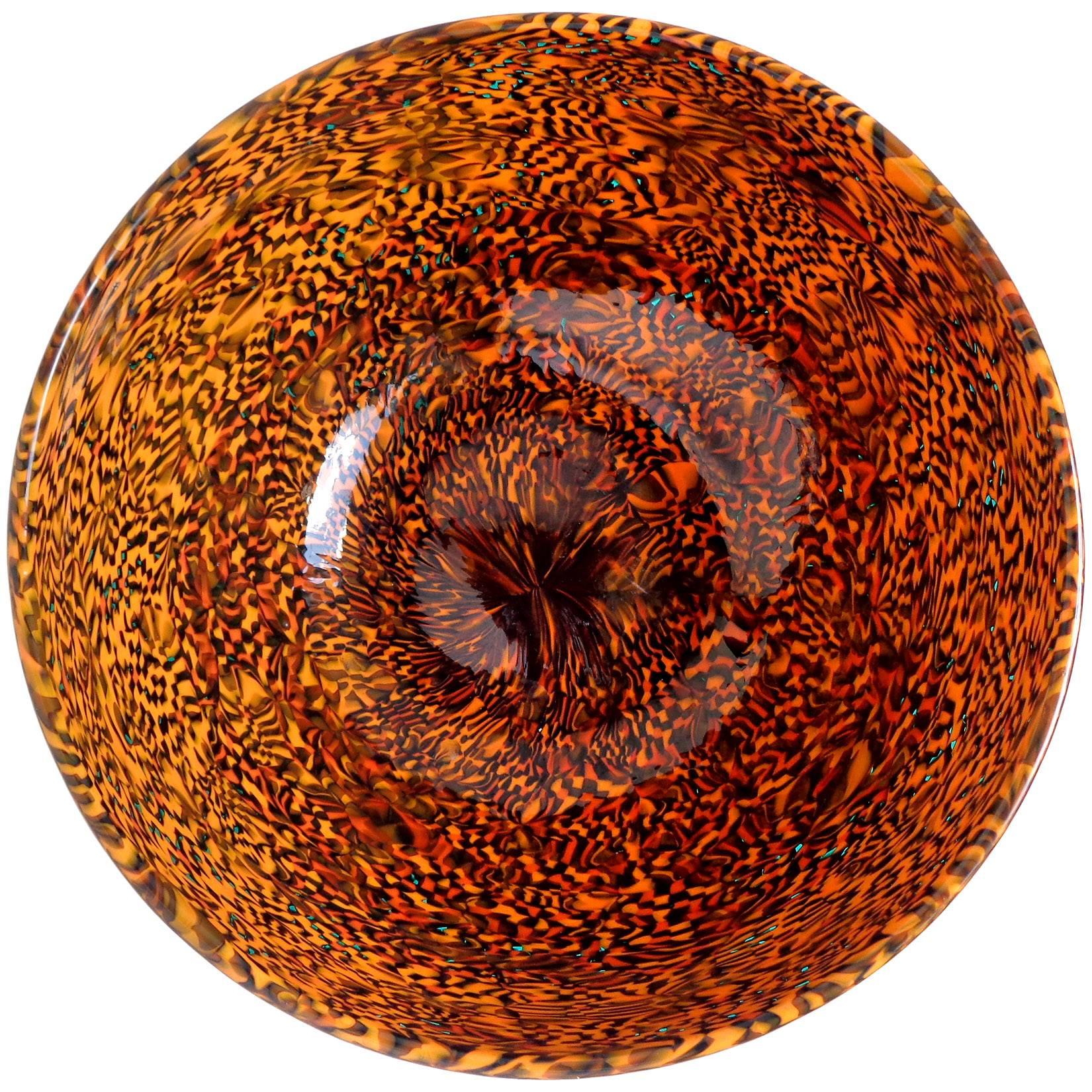 Paolo Venini Murano Signed Orange Murine, 1950s Italian Art Glass Bowl