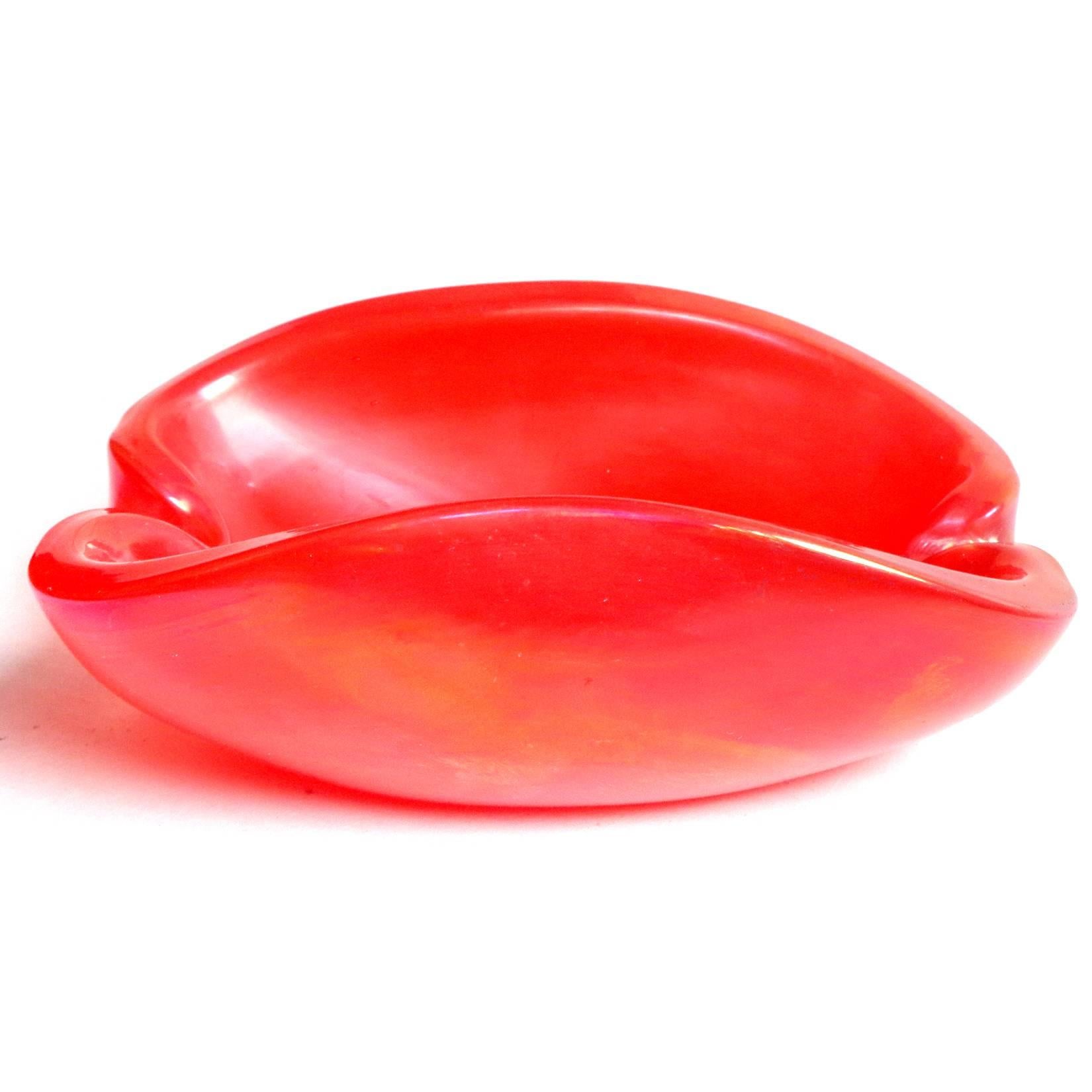Mid-Century Modern Fratelli Toso Murano Iridescent Orange Italian Art Glass Bowl Lighter Holder Set