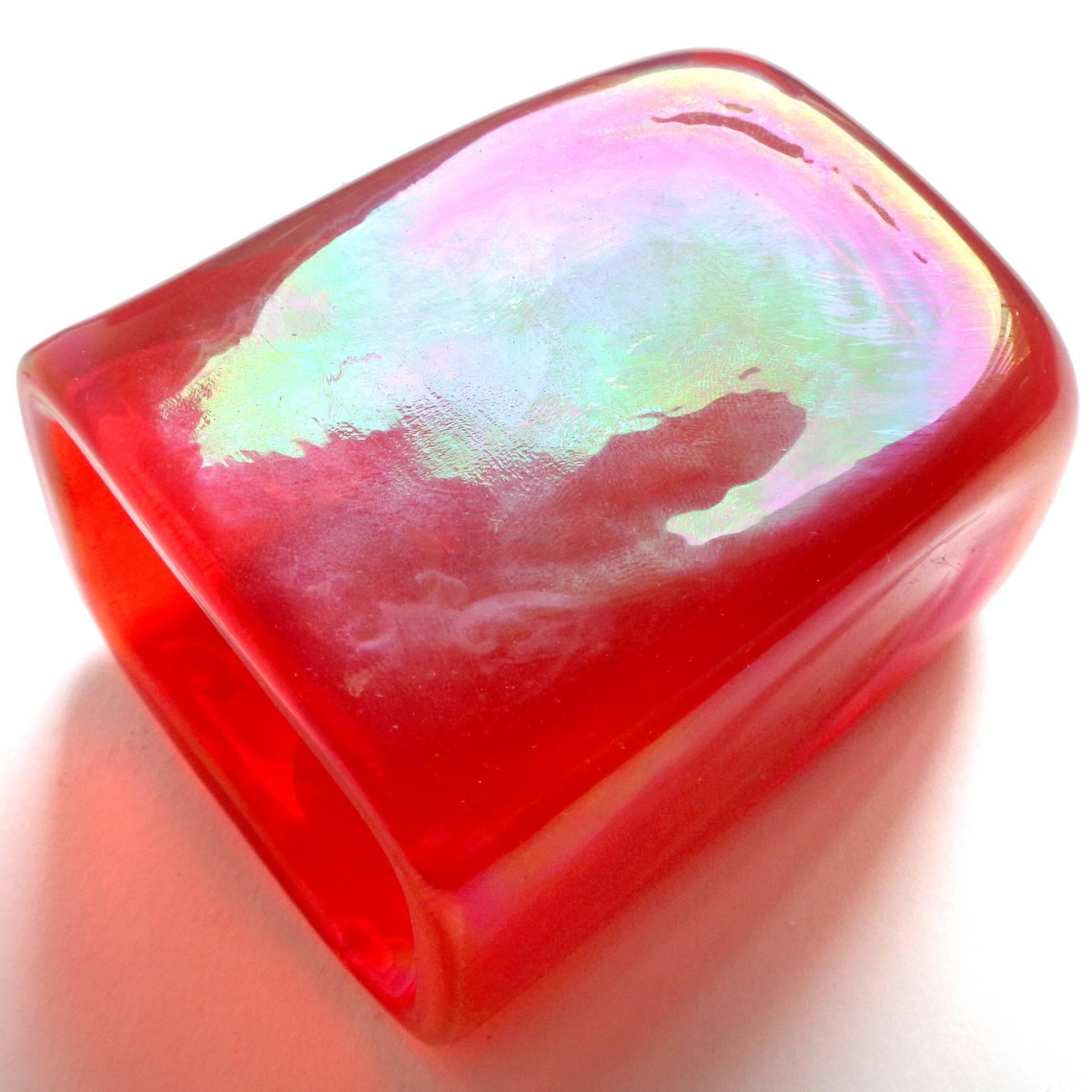 Hand-Crafted Fratelli Toso Murano Iridescent Orange Italian Art Glass Bowl Lighter Holder Set