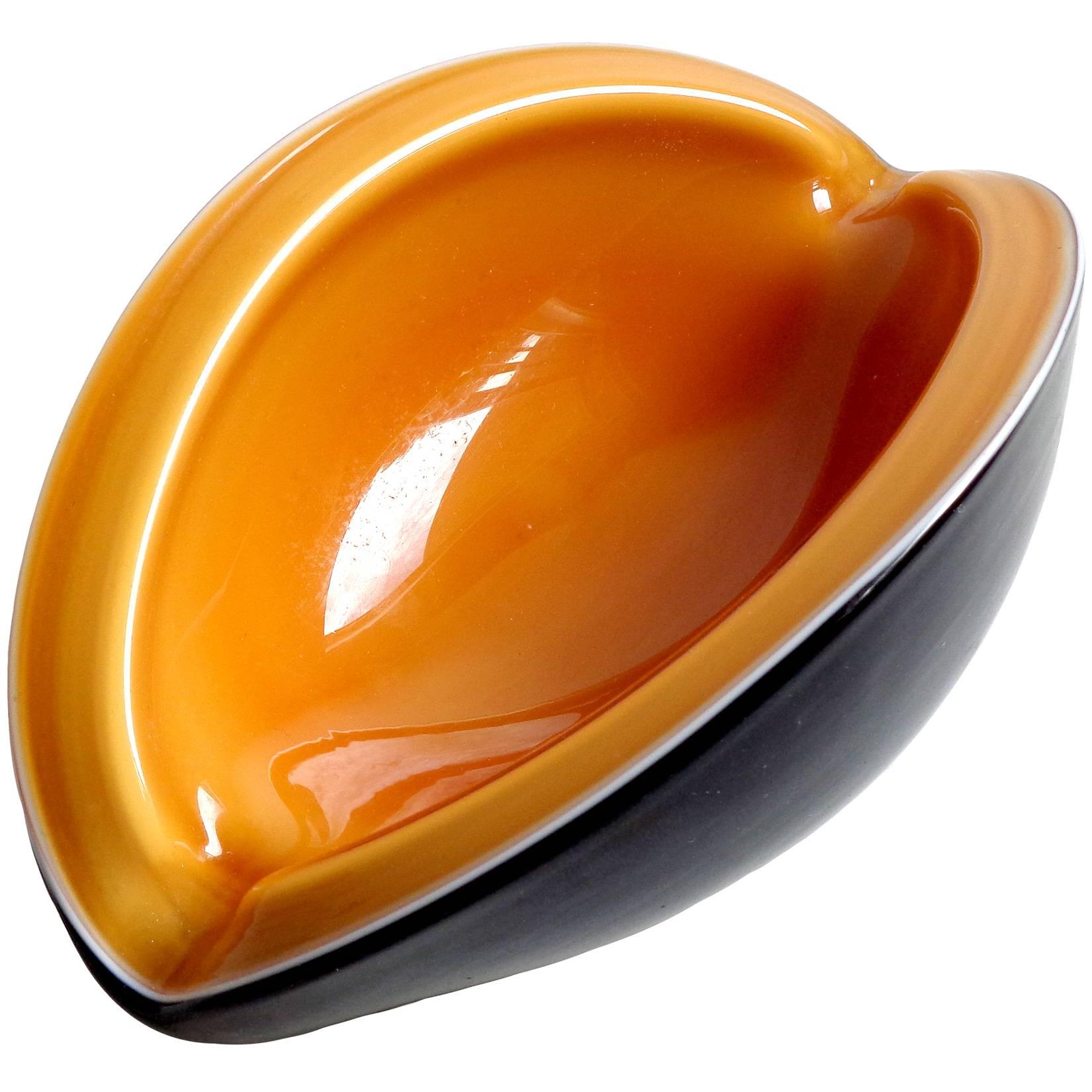 Alfredo Barbini Murano Pumpkin Orange Black Italian Art Glass Melon Cut Bowl 