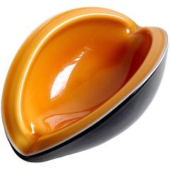 Alfredo Barbini Murano Pumpkin Orange Black Italian Art Glass Melon Cut Bowl