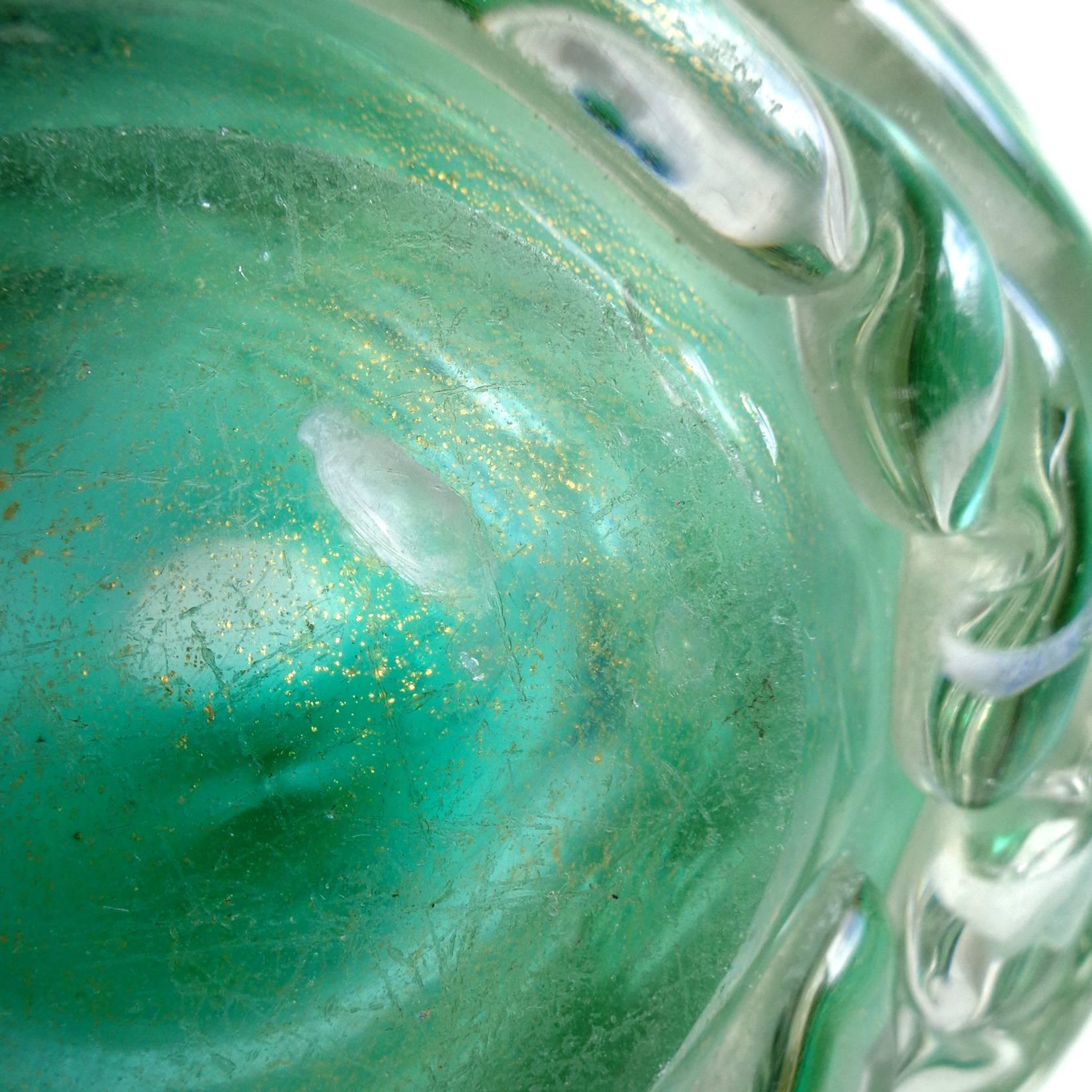 20th Century Seguso Vetri D'Arte Murano Gold, Applied Leafs, Italian Art Glass Flower Vase