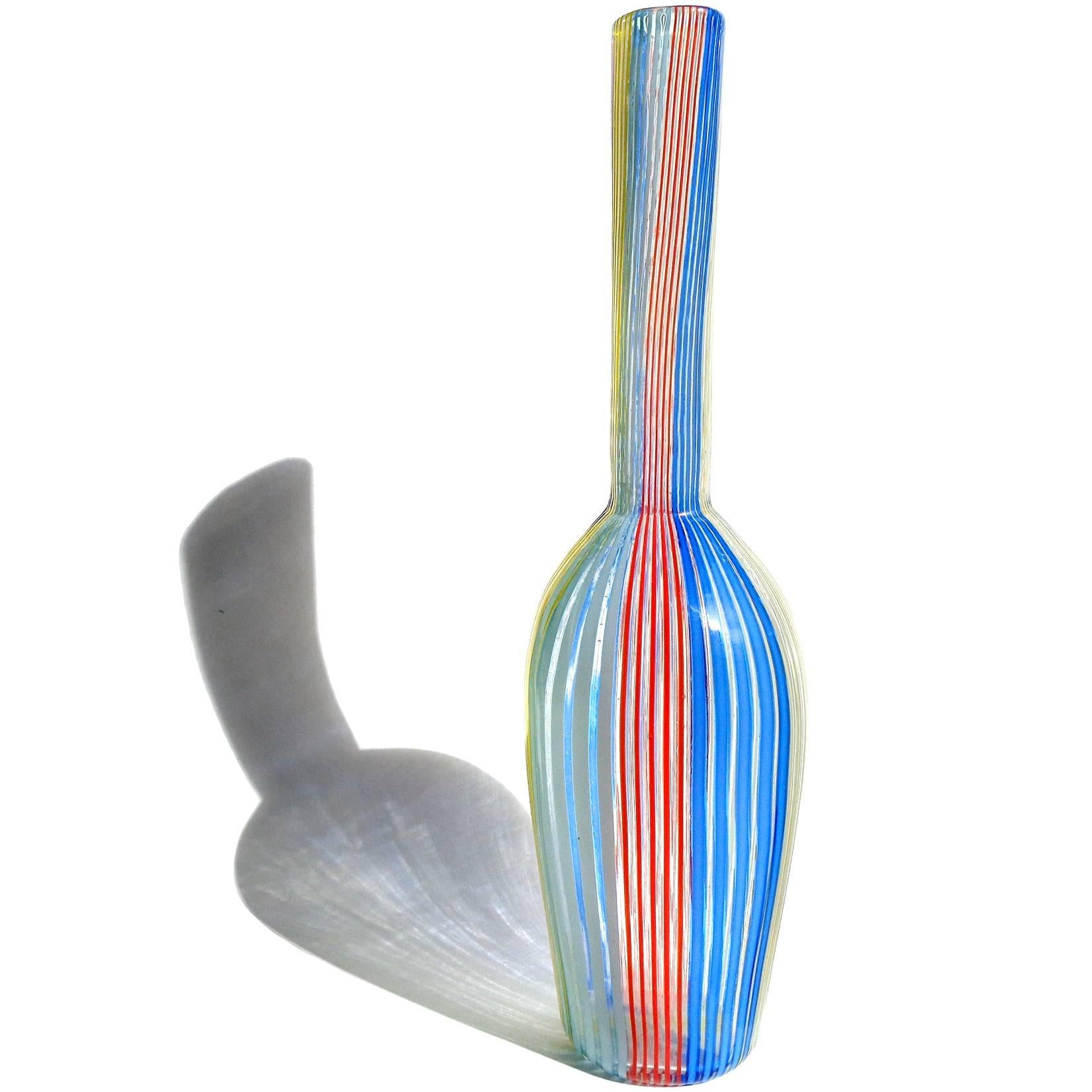 Mid-Century Modern Dino Martens Aureliano Toso Murano Rainbow Ribbons Italian Art Glass Vase