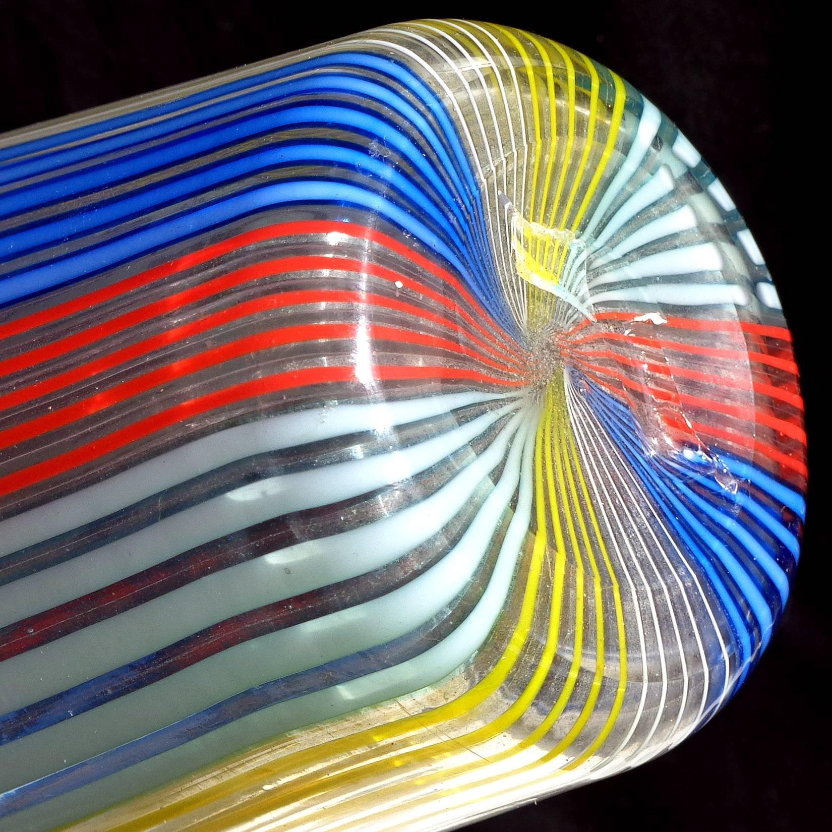 20th Century Dino Martens Aureliano Toso Murano Rainbow Ribbons Italian Art Glass Vase