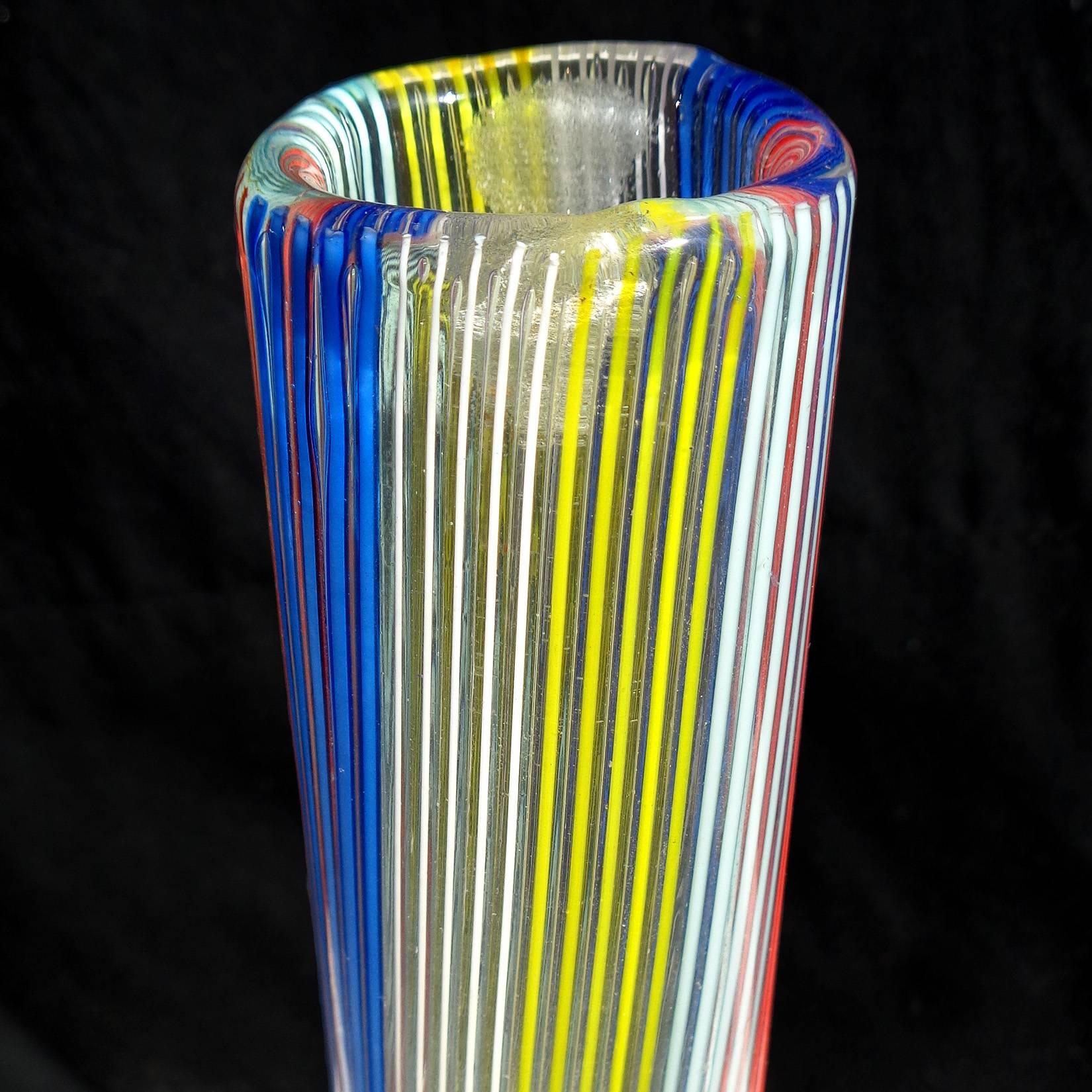 Dino Martens Aureliano Toso Murano Rainbow Ribbons Italian Art Glass Vase 1