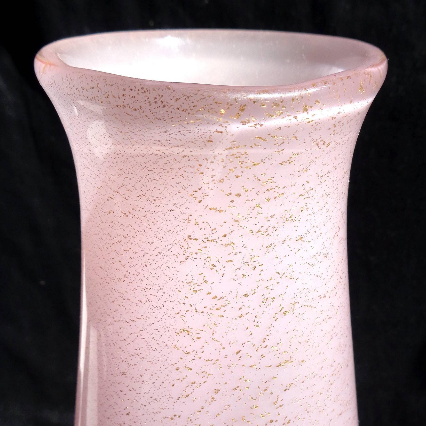 Mid-Century Modern Archimede Seguso Murano Opalino Pink Gold Italian Art Glass Flower Vase