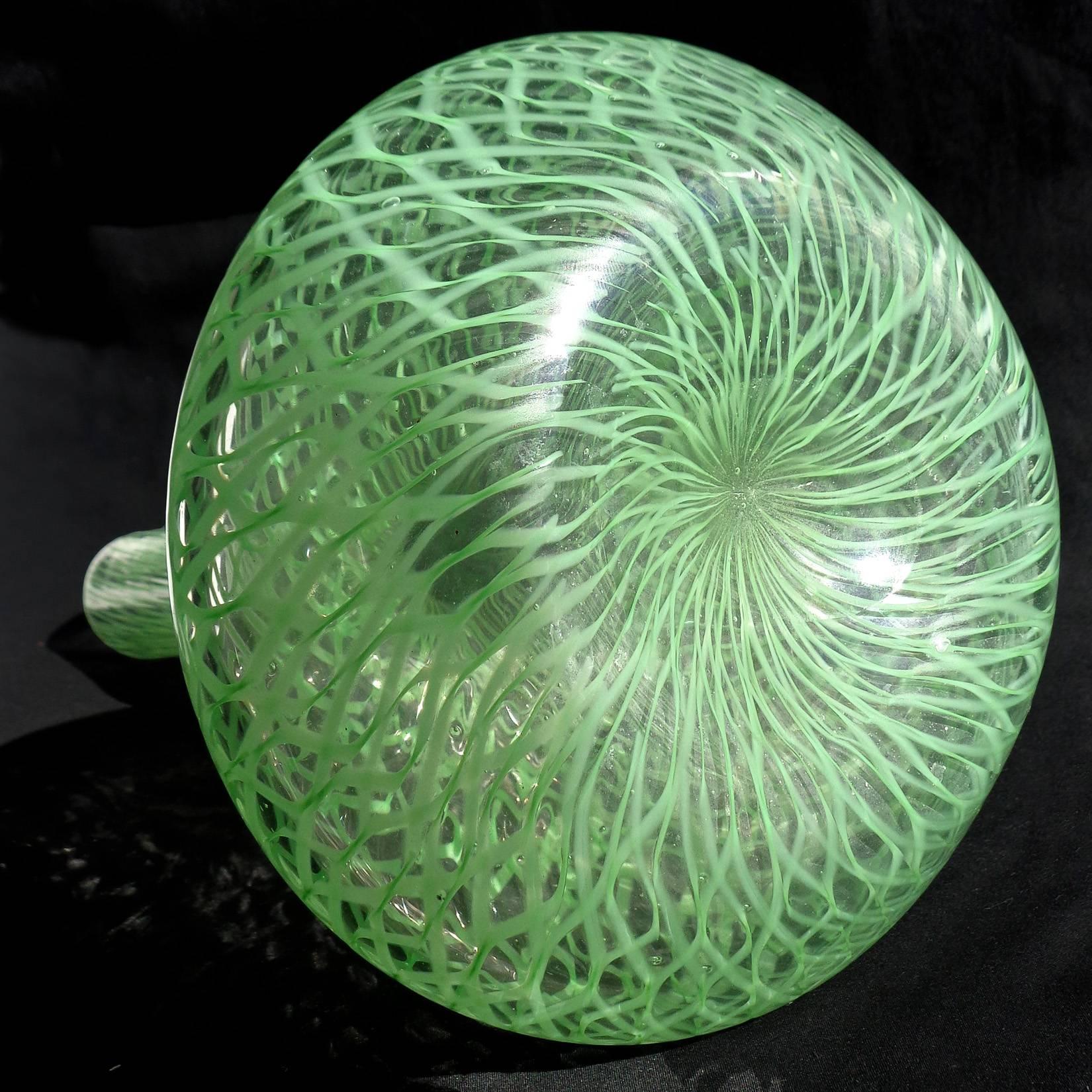 Hand-Crafted Dino Martens Aureliano Toso Murano Green Ribbons Italian Art Glass Vase