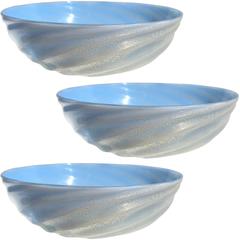 Barovier Seguso Ferro Murano Laguna Blue Gold Flecks Italian Art Glass Dishes