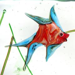 Murano Colorful Red Fish Italian Art Glass Aquarium Paperweight Sculpture