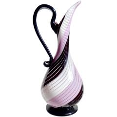 Dino Martens Aureliano Toso Murano Ribbons Italian Art Glass Pitcher Vase