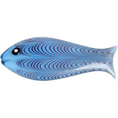 Venini Ken Scott Murano Signed Blue Striped Italian Art Glass Fish Sculpture 6