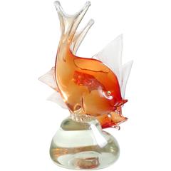 Dino Martens Murano Orange Sommerso Italian Art Glass Double Fish Sculpture 8