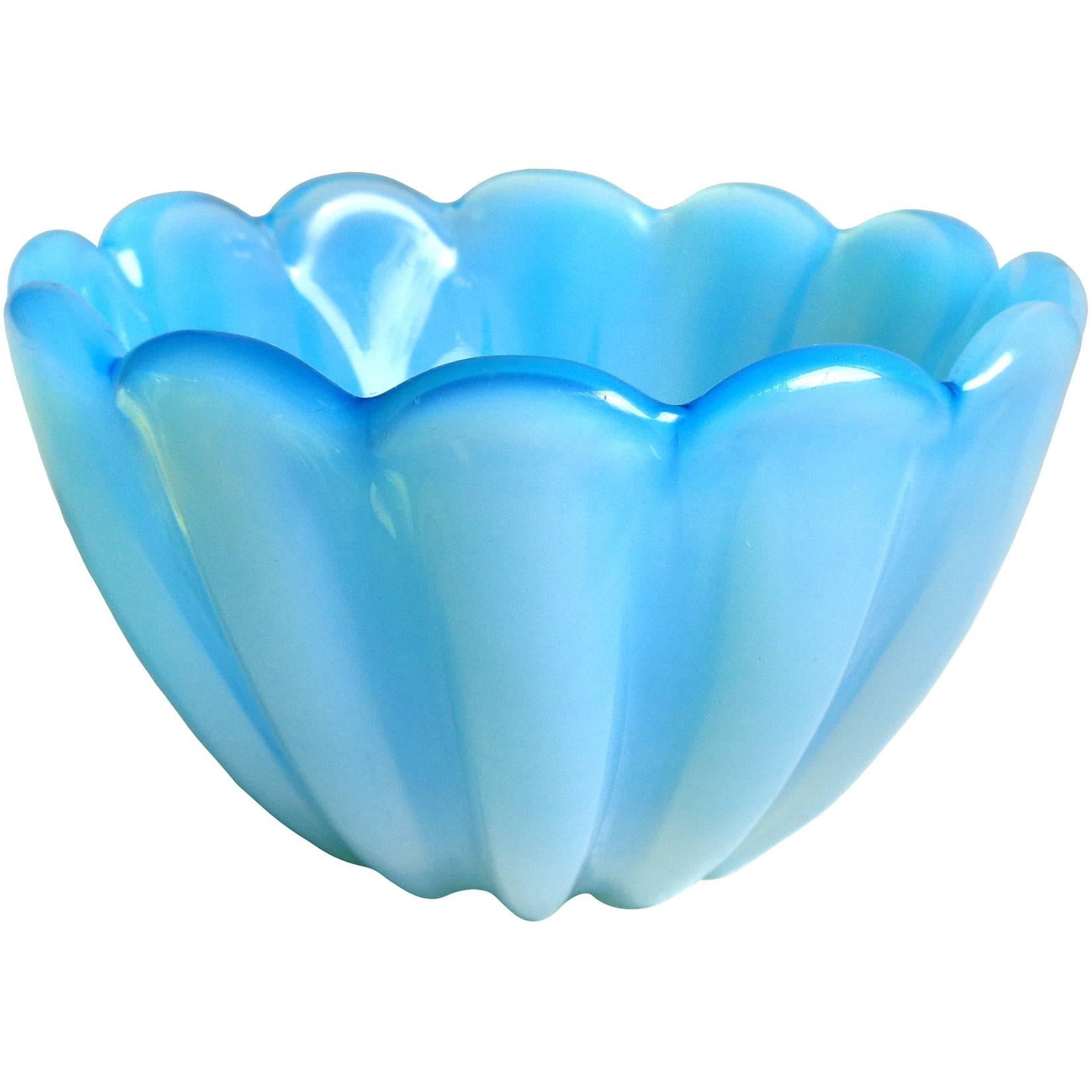 Fratelli Toso Murano Blue Opalescent Italian Art Glass Candy Bowl Dish