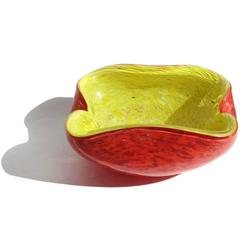 Fratelli Toso Murano Yellow Orange Italian Art Glass Bowl Ashtray Lighter Set