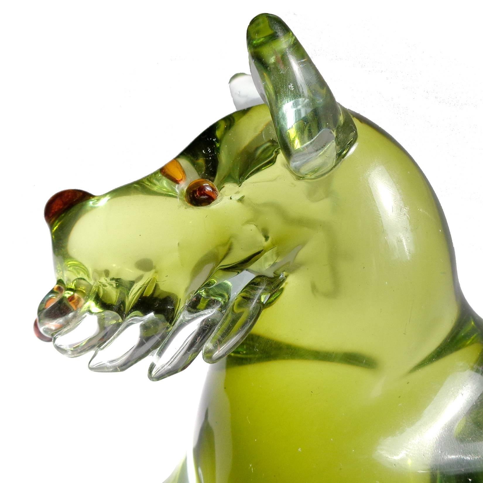 Mid-Century Modern Murano Sommerso Green Italian Art Glass Scotty Terrier Puppy Dog Sculpture