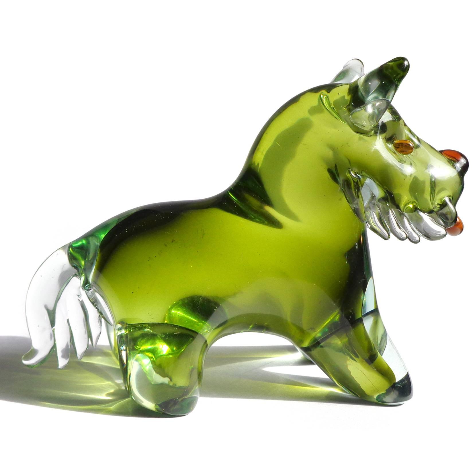 Hand-Crafted Murano Sommerso Green Italian Art Glass Scotty Terrier Puppy Dog Sculpture
