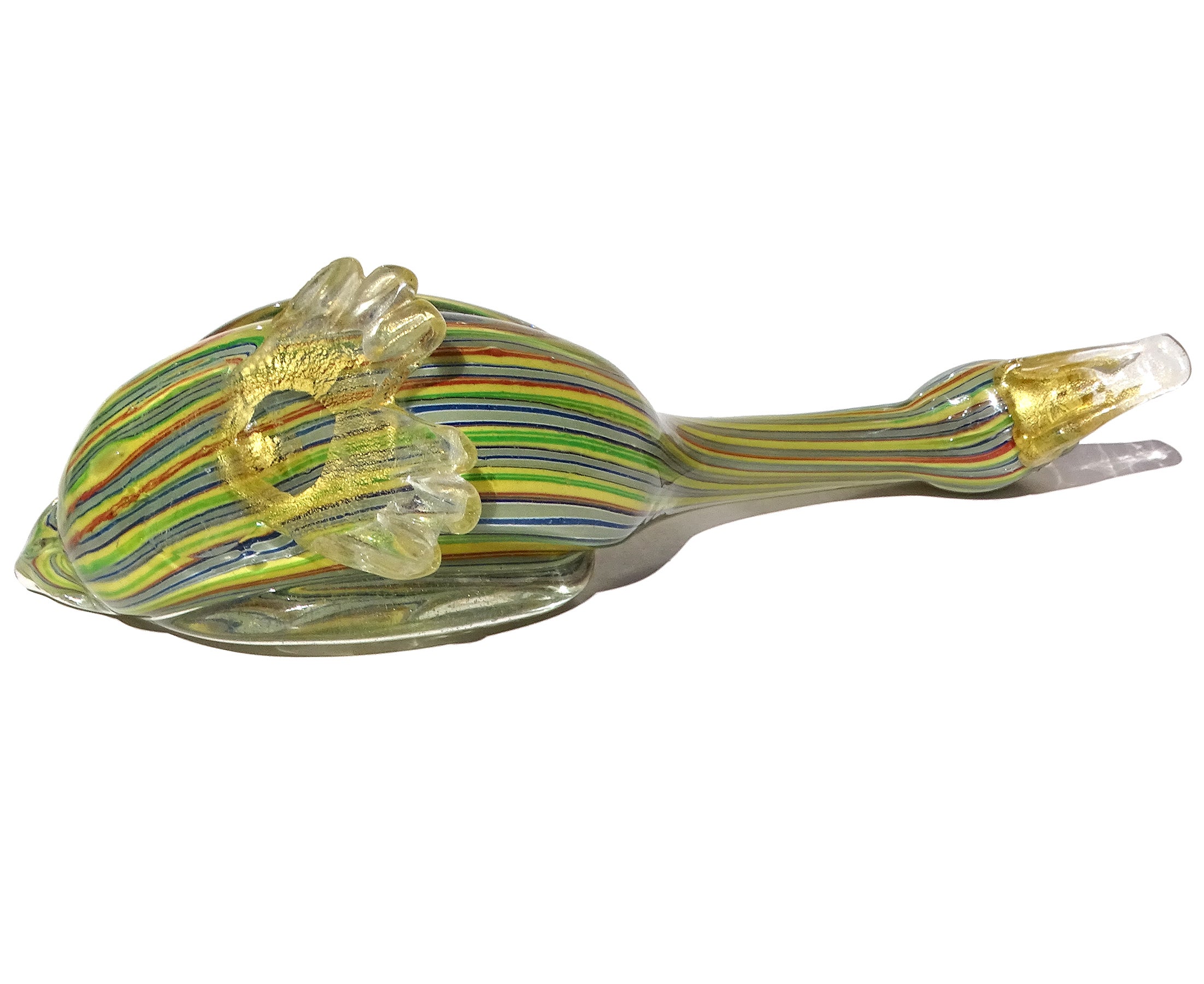 Scultura di anatra in vetro artistico italiano Fratelli Toso Murano Rainbow Pattern Gold Fleck in vendita 3