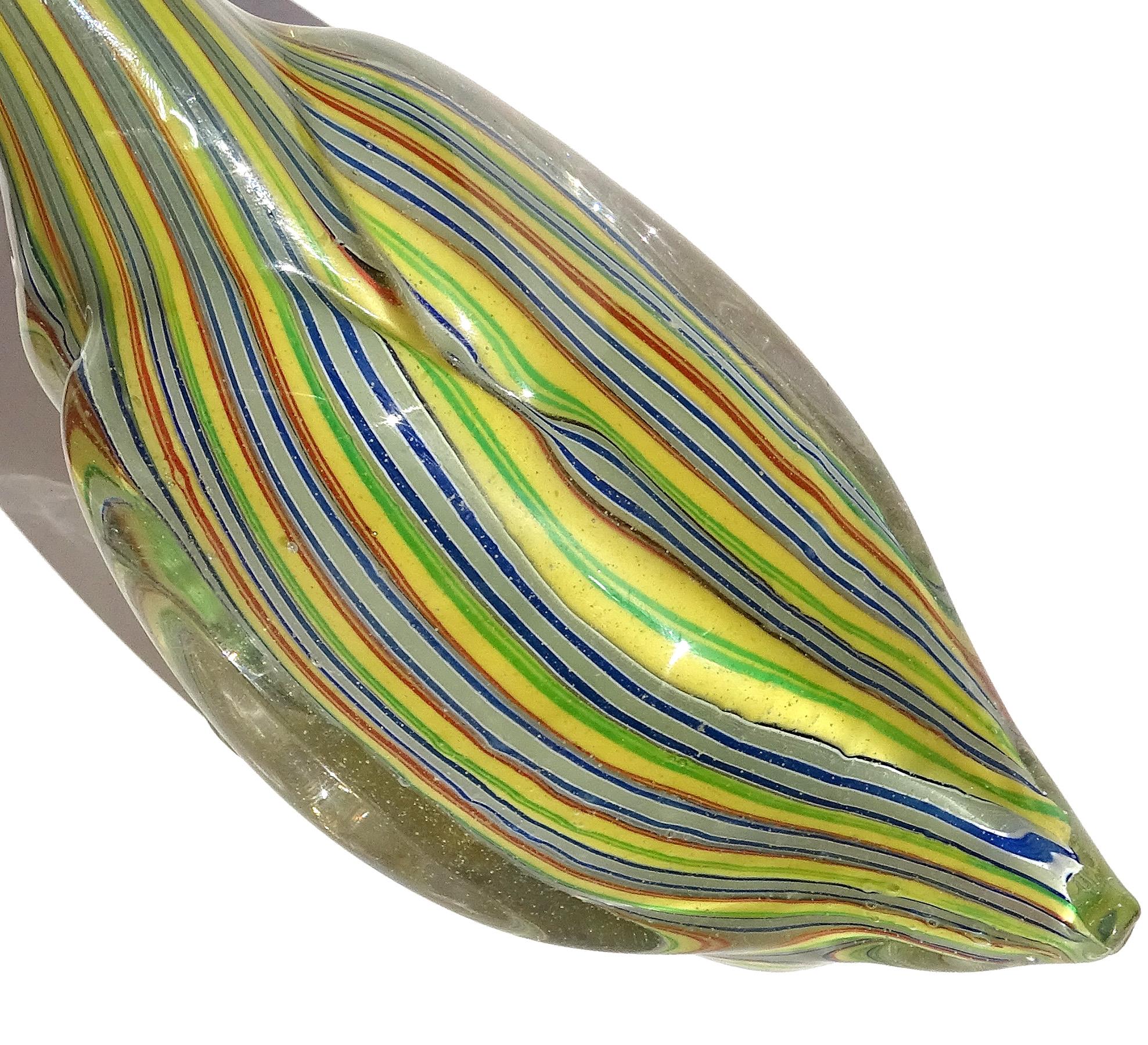 Vetro Scultura di anatra in vetro artistico italiano Fratelli Toso Murano Rainbow Pattern Gold Fleck in vendita