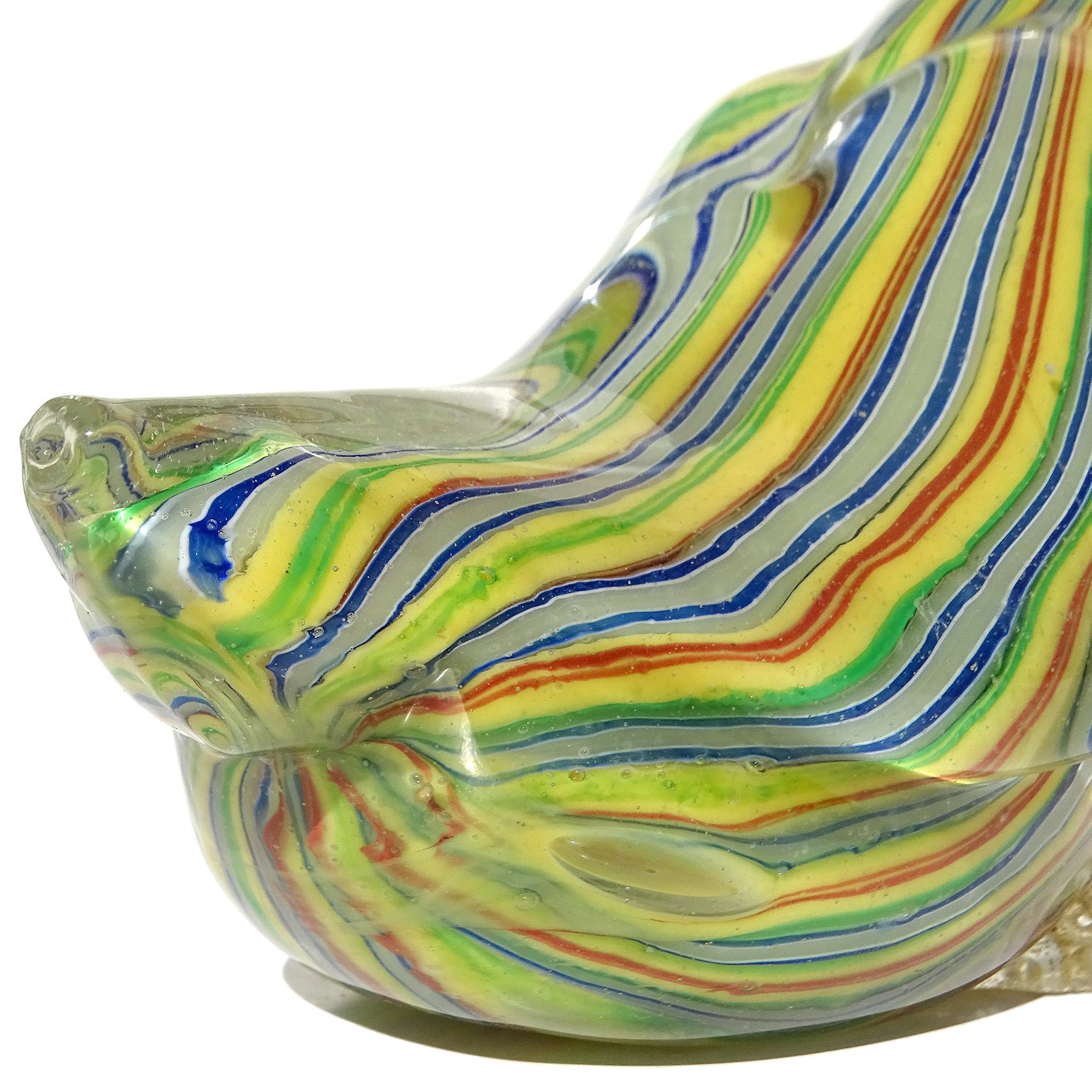 Scultura di anatra in vetro artistico italiano Fratelli Toso Murano Rainbow Pattern Gold Fleck in vendita 4