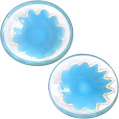 Salviati Murano Blue Gold Flecks Star Design Italian Art Glass Bowls Dishes 5