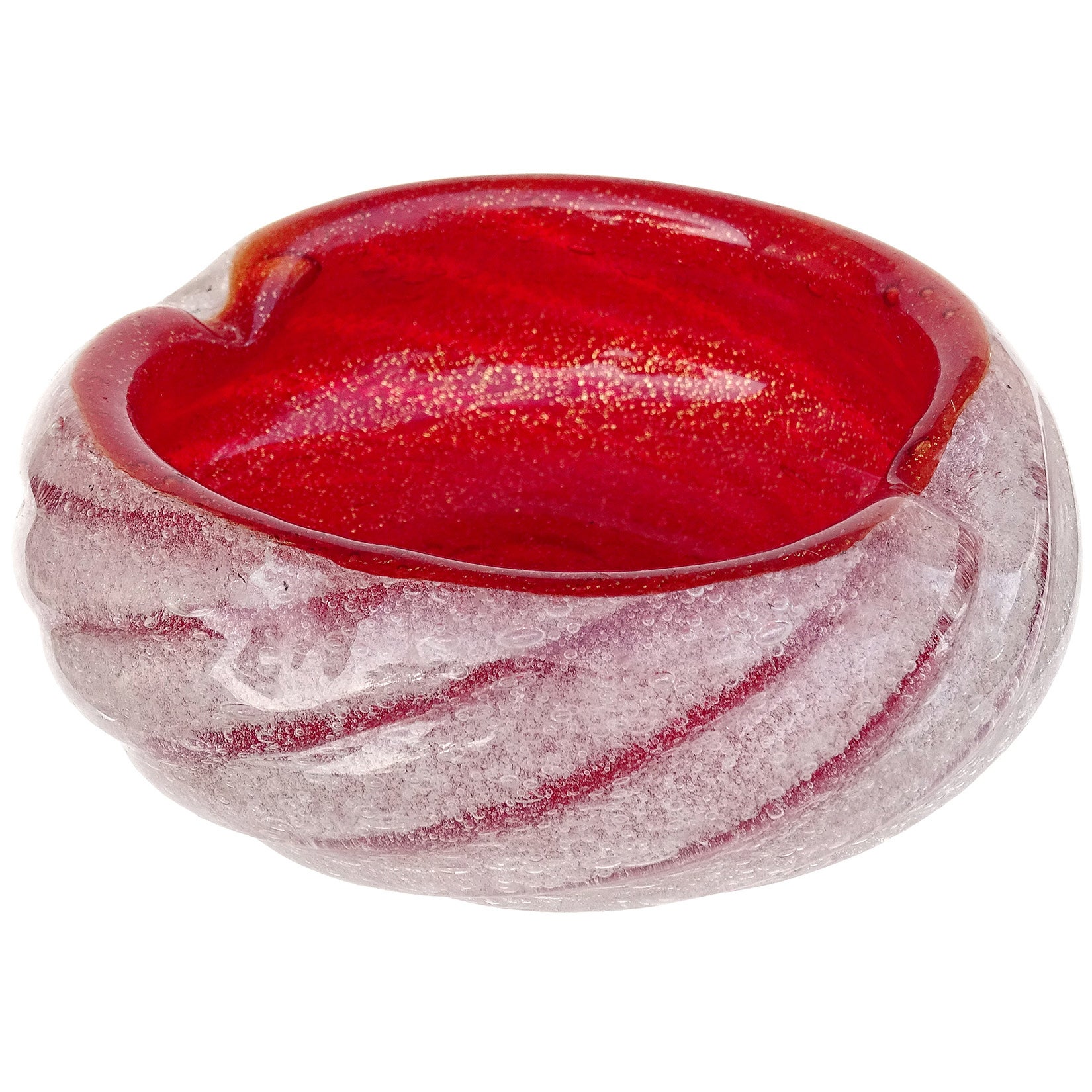 Seguso Vetri d'Arte Red Gold Flecks Pulegoso Posacenere in vetro italiano di Murano