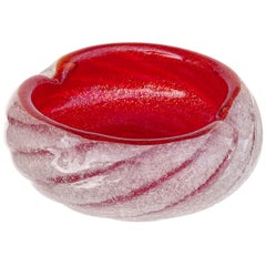 Murano Seguso Vetri d'Arte Red Gold Flecks Pulegoso Italian Glass Bowl Ashtray