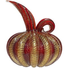 Murano Barovier Toso Rot Gold Flecken Italienische Kunst Glas Gerippte Krug Vase