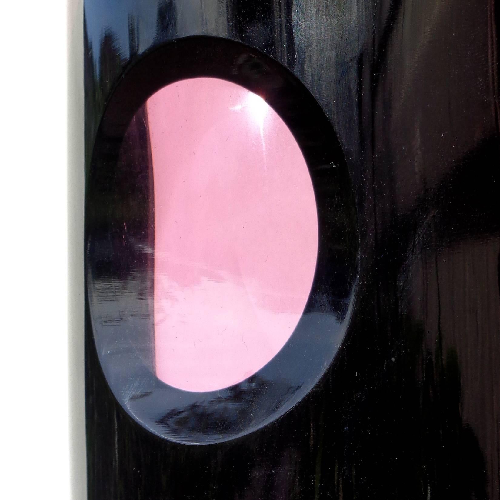 Space Age Seguso AV Oggetti Murano Pink Black Italian Art Glass Flower Vase, Signed