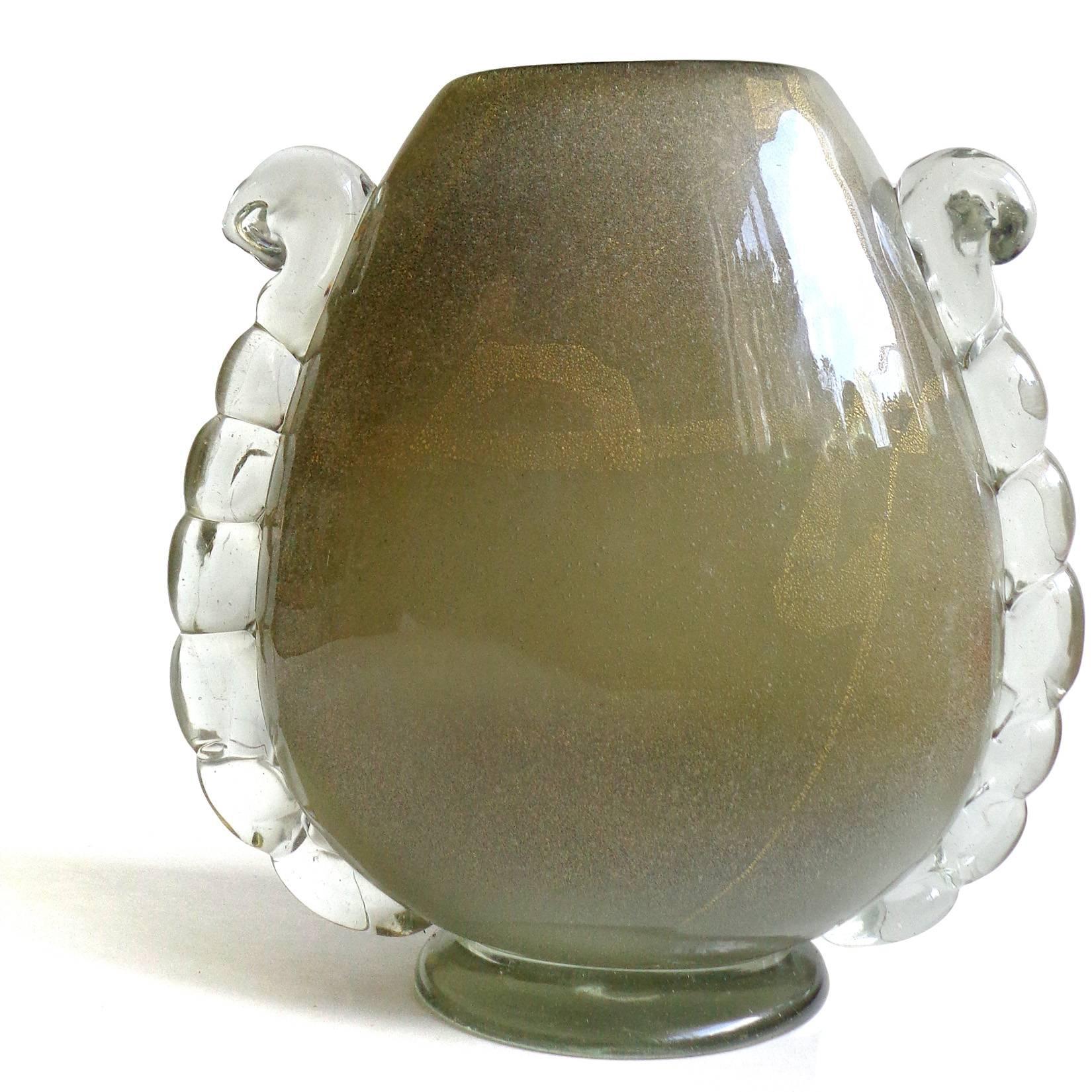 Art Deco Flavio Poli Seguso Vetri D' Arte Murano 1930s Italian Art Glass Flower Vase