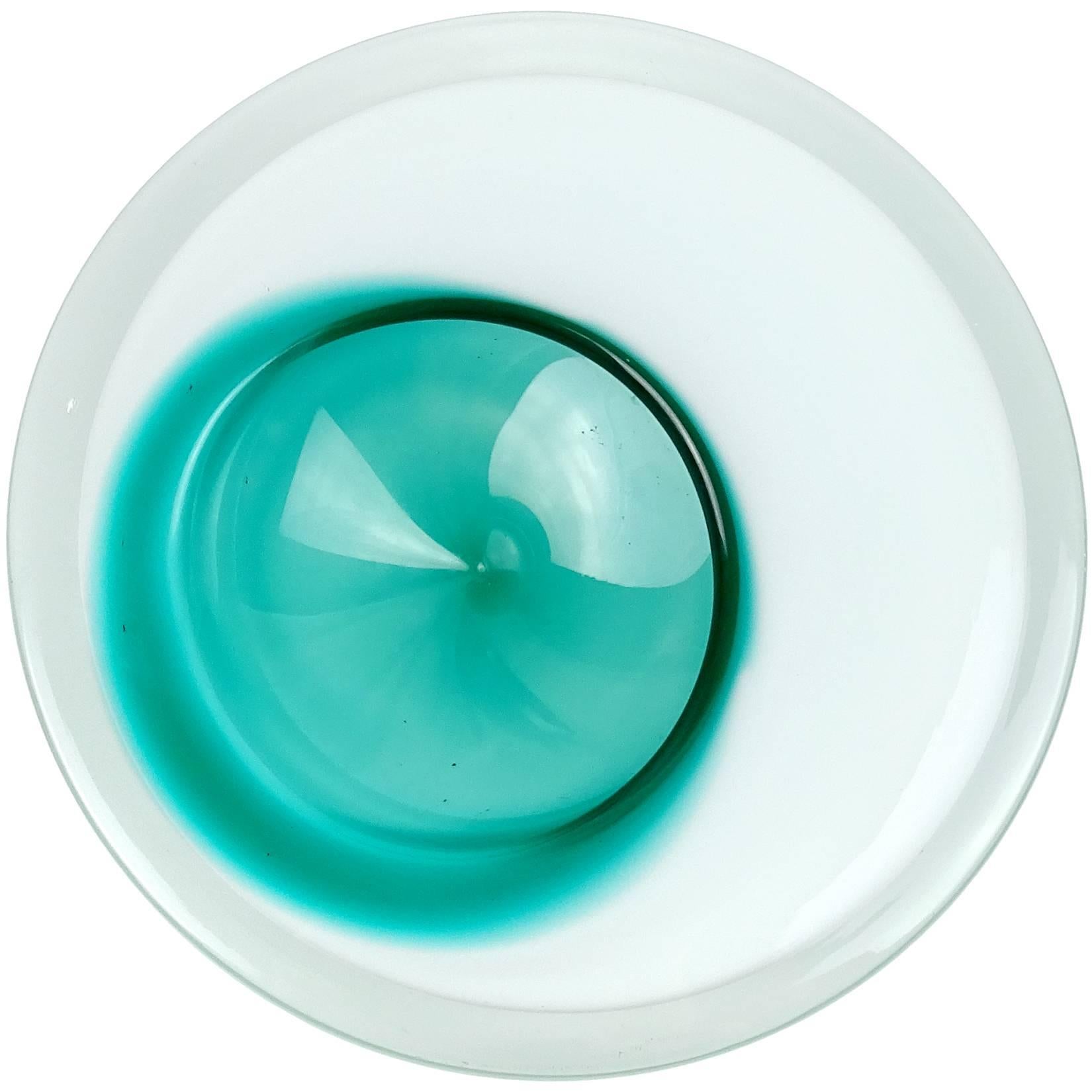 Flavio Poli Murano White Green Italian Art Glass Asymmetrical Space Age Bowl
