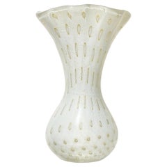 Barbini Murano Vintage White Gold Flecks Florero de Abanico de Vidrio Artístico Italiano