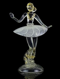 Scultura “Ballerina di Murano” – Bianca, con nastri Zanfirico e pagliuzze dorate – Vetro artistico italiano
