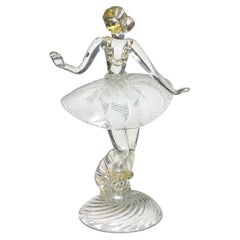 Scultura “Ballerina di Murano” – Bianca, con nastri Zanfirico e pagliuzze dorate – Vetro artistico italiano