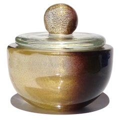 Seguso Murano Vanity Jewelry Box Dark Amethyst Gold Flecks Italian Art Glass Jar