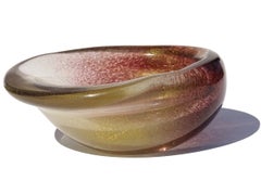 Seguso Murano Dark Amethyst Gold Flecks Italian Art Glass Conch Seashell Bowl