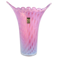 Fratelli Toso Murano Opalescent Pink Bubbles Italian Art Glass Flower Vase