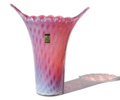 Fratelli Toso Murano Opalescent Pink Bubbles Italian Art Glass Flower Vase