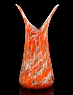 Fratelli Toso Murano Orange Copper Flecks Italian Art Glass Flared Flower Vase
