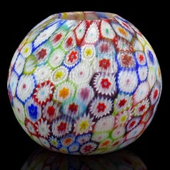 Fratelli Toso Murano Millefiori Mosaic Italian Art Glass Ball Flower Bud Vase