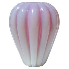 Seguso Vetri d'Arte Murano Opal Pink Italian Art Glass Ribbed Flower Bud Vase