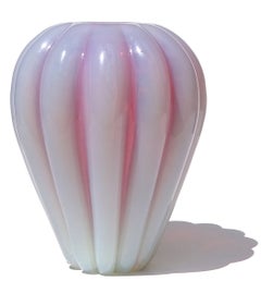 Seguso Vetri d'Arte Murano Opal Pink Italian Art Glass Ribbed Flower Bud Vase