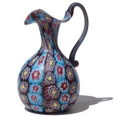 Fratelli Toso Murano Millefiori Mosaic Antique Italian Art Glass Pitcher Vase