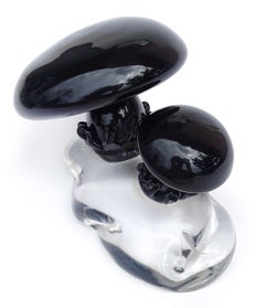 Seguso Murano Label Black Mushrooms Italian Art Glass Paperweight Sculpture