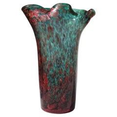 Fratelli Toso Murano Amethyst Green Red Aventurine Italian Art Glass Flower Vase
