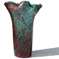 Fratelli Toso Murano: vaso da fiori in vetro artistico italiano, verde ametista, rosso e avventurina
