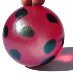 Murano Aurene Red Pink Iridescent Italian Art Glass Blue Green Spots Paperweight