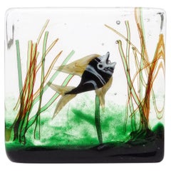 Murano AVeM Yellow Black White Swimming Fish Italian Art Glass Aquarium Block