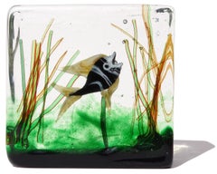 Murano AVeM Yellow Black White Swimming Fish Italian Art Glass Aquarium Block