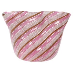 Fratelli Toso Murano Pink Aventurine Zanfirico Italian Art Glass Fazzoletto Vase