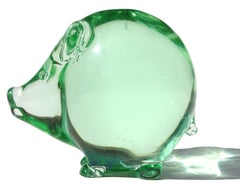 Seguso Vetri d'Arte Murano: statuetta di maialino in vetro verde in stile Art Déco italiano